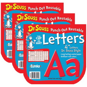 Eureka EU-845035-3 Dr Seuss Punch Out Reusable, Red Letters 4In (3 PK)