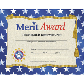 Hayes School Publishing H-VA507 Certificates Merit Award 30/Pk W/ Stars 8.5 X 11
