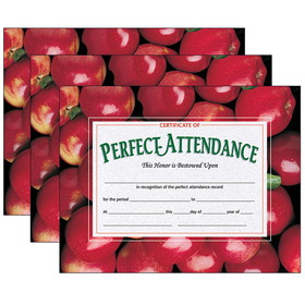 Hayes Publishing H-VA513-3 Certificates Perfect 8.5X11, Attendance W/ Apples 30 Per Pk (3 PK)