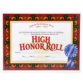 Hayes School Publishing H-VA586 High Honor Roll Award 30/Pk 8.5X11 Certificates