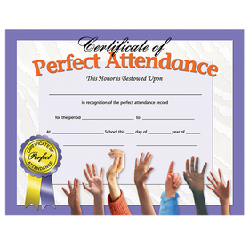 Hayes School Publishing H-VA613 Certificates Perfect Attendance 30 Pk 8.5 X 11 Inkjet Laser