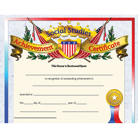 Hayes School Publishing H-VA675 Social Studies Achievement 30Pk Certificates 8.5 X 11 Inkjet Laser