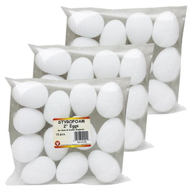 Hygloss HYG51202-3 Styrofoam 2In Eggs 12 Per Pk (3 PK)
