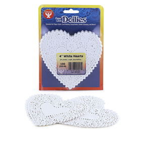 Hygloss Products HYG91041 Doilies 4 White Hearts 100/Pk