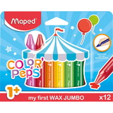 Maped MAP861311 Jumbo Triangular Wax Crayons 12Pk, Color Peps
