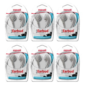Maxell MAX190599-6 Maxell Budget Stereo Earbuds, White (6 EA)