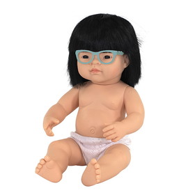 Miniland Educational MLE31112 Baby Doll Asian Girl With Glasses, 15In