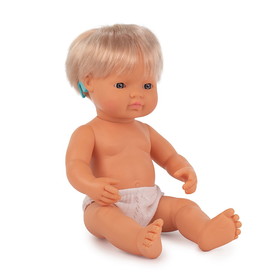 Miniland Educational MLE31114 Baby Doll Caucasian Girl Hearing, Aid