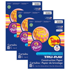 Tru-Ray PAC102948-3 Tru Ray Warm Assts 12X18, Construction Paper 50Sht Per Pk (3 PK)