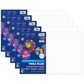 Tru-Ray PAC103058-5 Tru Ray 12X18 White, Construction Paper 50Sht Per Pk (5 PK)