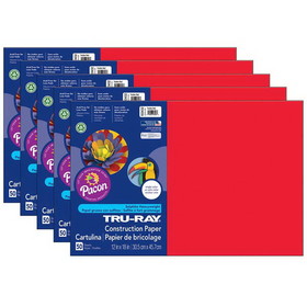 Tru-Ray PAC103432-5 Tru Ray 12X18 Festive Red, Construction Paper 50Sht Per Pk (5 PK)