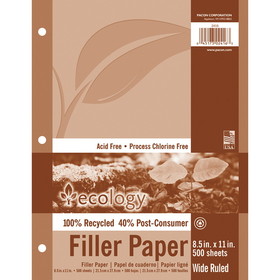 Ecology PAC2416 Recycled Filler Paper Wht 500 Shts, 3/8In Ruled