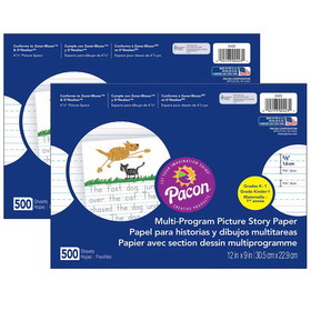 Pacon PAC2423-2 Picture Story Paper 5/8In, Rule 500 Sht Pr Pk 12X9 (2 Rm)