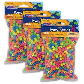 Creativity Street PACAC3553-3 Neon Pony Beads Asst Colors, 1000Pcs (3 EA)