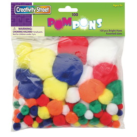 Creativity Street PACAC812101 Pom Pons Bright Hues Assorted Sizes, 100 Pieces