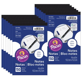 Pacon PACMMK09532-12 White Note Pads 4X6, 150 Sheets Per Pad (12 EA)