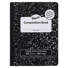 Pacon PACMMK37101DE Composition Notebook With Dry Erase, Inside Covers 100 Sheets Wide Rule