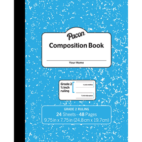 Pacon PACMMK37138 Marble Composition Book Gr 2 Blue - 3/4In Ruled W/Red Baseline