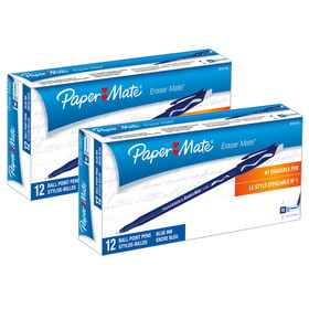 PaperMate PAP39101-2 Papermate Erasermate Pen, Blue 12 Per Pk (2 DZ)