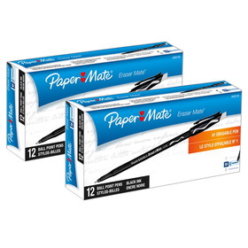 PaperMate PAP39301-2 Papermate Erasermate Pen, Black 12 Per Pk (2 DZ)