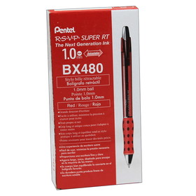 Pentel PENBX480B-12 Rsvp Super Rt Ballpoint Pen, Red Retractable (12 EA)