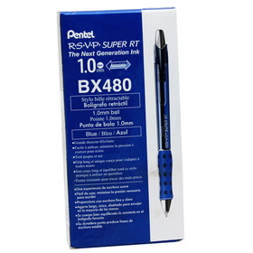 Pentel PENBX480C-12 Rsvp Super Rt Ballpoint Pen, Blue Retractable (12 EA)