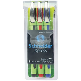 Schneider PSY190093 Schneider 3Pk Assorted Xpress, Fineliner Fiber Tip Pen
