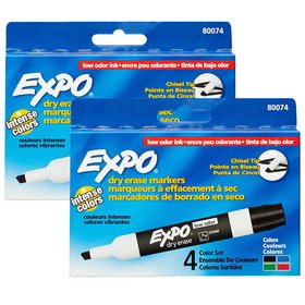 EXPO SAN80074-2 Marker Expo 2 Dry Erase 4, Per Pk Chisel Blk Rd Blu Grn (2 PK)