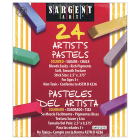 Sargent Art SAR224124 24Ct Assorted Color Artists Chalk - Pastels Lift Lid Box