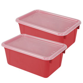 STOREX STX62407U06C-2 Small Cubby Bin With Cover, Red Classroom (2 EA)