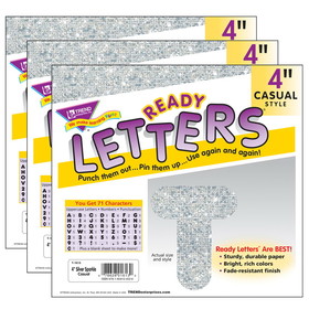 TREND T-1613-3 Ready Letters 4In Casual, Silver Sparkle (3 PK)