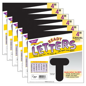 TREND T-465-6 Ready Letters 4In Casual, Black (6 PK)