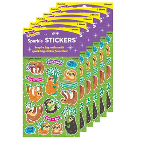 TREND T-63359-6 Thoughtful Sloths Sparkle, Stickers 32 Ct (6 PK)