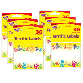 TREND T-68005-6 Name Tags Rainbow Handprints, 36 Per Pk (6 PK)