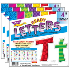 TREND T-79801-3 Friendly 4In Furry Friend, Patchwork Uppercase Lowercase (3 PK)