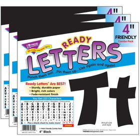 TREND T-79802-3 Ready Letters 4In Black, Uppercase Lowercase Combo (3 PK)