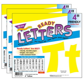 TREND T-79804-3 Ready Letters 4In Yellow, Uppercase Lowercase Combo (3 PK)