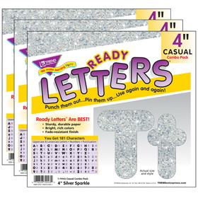 TREND T-79943-3 Ready Letters 4In Silver, Sparkle Casual Combo (3 PK)