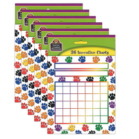 Teacher Created Resources TCR4773-6 Colorful Paw Prints, Incentive Charts 5.25X6 36 Per Pk (6 PK)