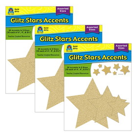 Teacher Created Resources TCR77025-3 Gold Glitz Stars Accnts Asst, Sizes (3 PK)