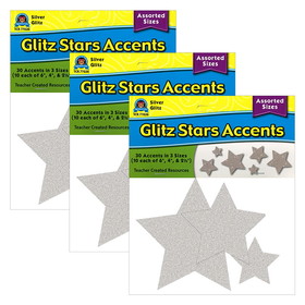 Teacher Created Resources TCR77026-3 Silver Glitz Stars Accents, Asst Sz (3 PK)