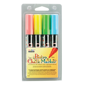 Uchida Of America UCH4804A Bistro Chalk Markers Brd Tip 4 Clr - Set Fluorescent Red Blu Grn Ylw