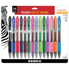 Zebra Pen ZEB46824 Sarasa Gel Retractable Gel Pens - Asst 14Pk With Case