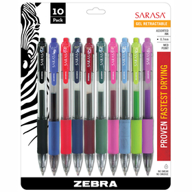 Zebra Pen ZEB46881 Sarasa 10Pk Asstd Gel Retractable Roller Ball Ink Pens With Case