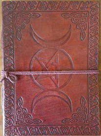 AzureGreen BBBCTMP 5" x 7" Triple Moon Pentagram leather blank book w/cord