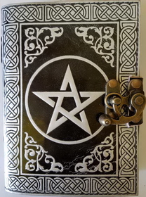 AzureGreen BBBL737 black/ silver Pentagram leather blank book w/ latch
