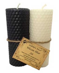 AzureGreen CLWICA 4 1/4" Wiccan Altar set black & white Lailokens Awen candle
