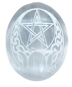 AzureGreen GPSSP  Selenite Celtic Pentagram palm stone