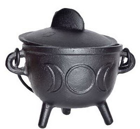 AzureGreen ICBR91  5" Cast iron cauldron w/ lid Triple Moon