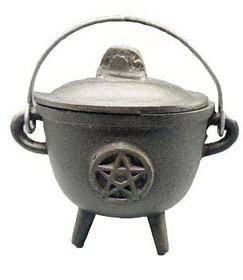 AzureGreen ICBR95  5" Cast iron cauldron w/ lid Pentagram